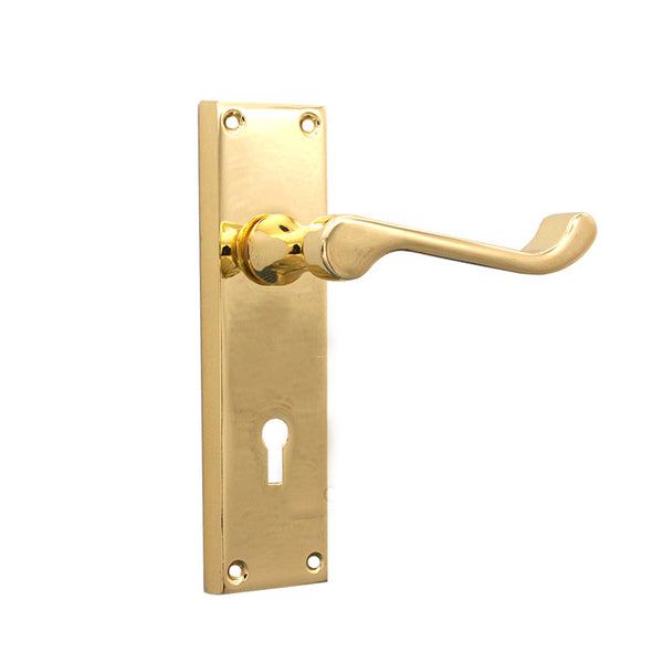 Spira Brass - Victorian Scroll Lock Lever Handle 150mm  - Polished Brass - SB1402PB - Choice Handles