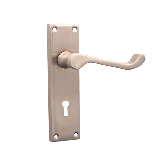 Spira Brass - Victorian Scroll Lock Lever Handle 150mm  - Satin Nickel - SB1402SN - Choice Handles