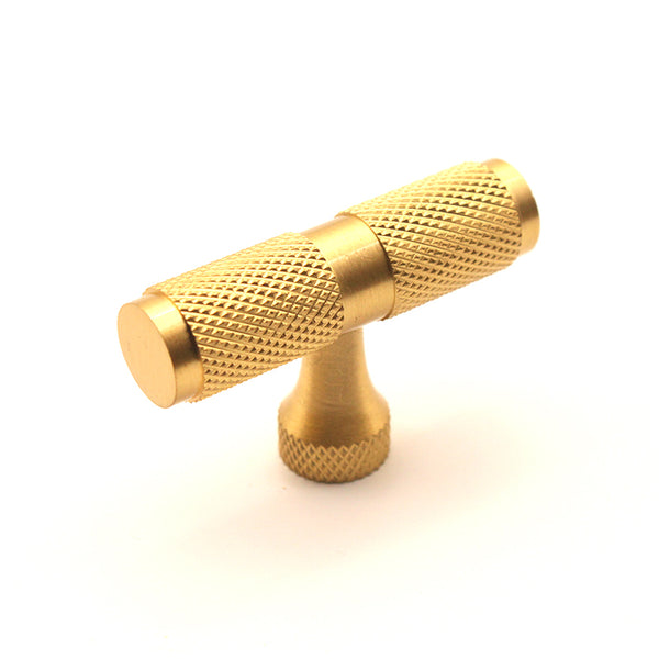 Spira Brass - Knurled T bar Cupboard Pull  - Satin Brass - SB2328SB - Choice Handles