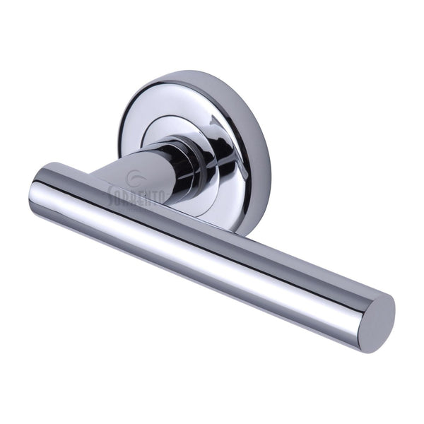 Sorrento Door Handle Lever Latch on Round Rose Shuttle Design Polished Chrome finish - SC-3052-PC - Choice Handles