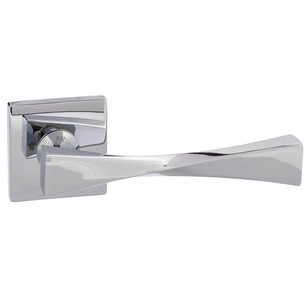 Senza Pari Guido Lever Door Handle on Flush Square Rose - Polished Chrome - SP190CP