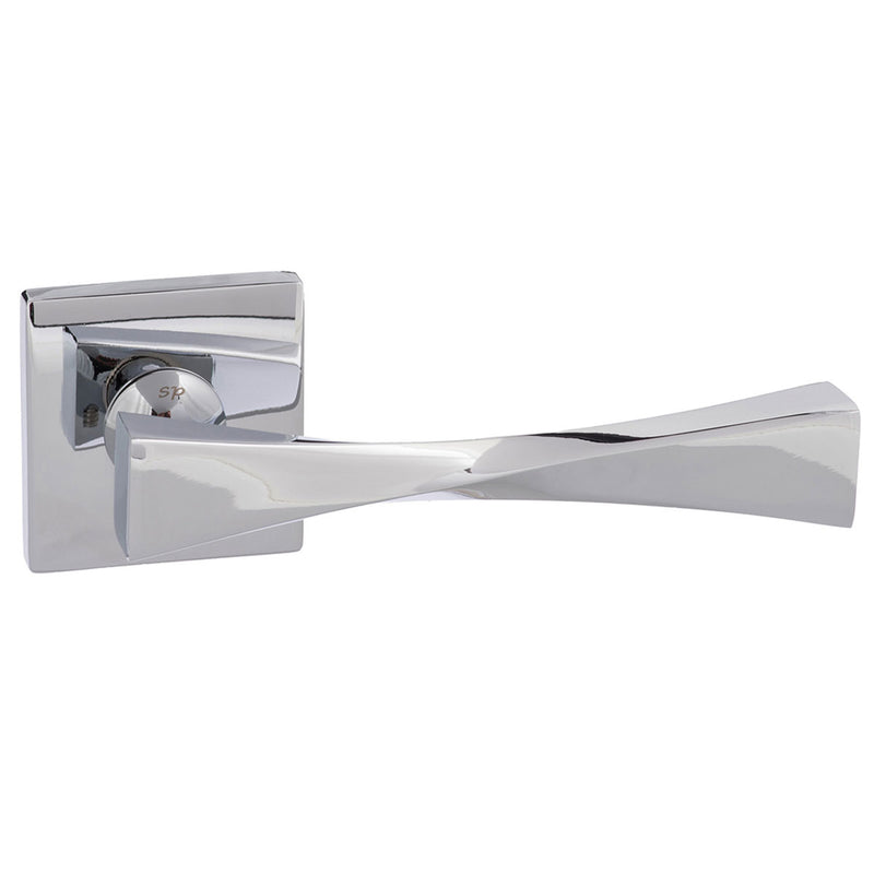 Senza Pari Guido Lever Door Handle on Flush Square Rose - Polished Chrome - SP190CP