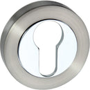 Senza Pari Euro Escutcheons on Round Rose - Satin Nickel/Polished Chrome - SPMESCESNCP - Choice Handles