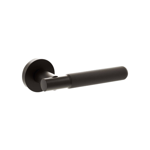 Senza Pari Rosarno Knurled Lever Door Handle on Minimal Round Rose - Urban Dark Bronze - SPR170UDB - Choice Handles