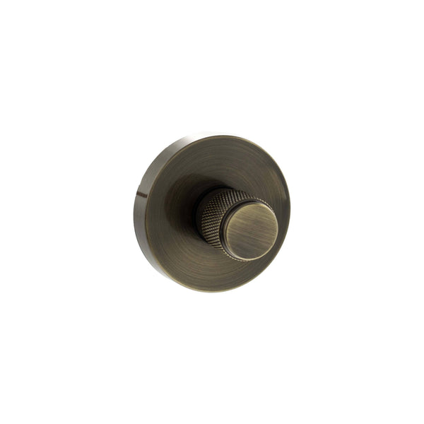 Senza Pari Knurled WC Turn and Release on Minimal Round Rose - Antique Brass - SPRKWCAB