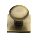Heritage Brass Cabinet Knob Victorian Round Design with Square Backplate 32mm Antique Brass finish - SQ113-AT - Choice Handles