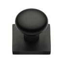 Heritage Brass Cabinet Knob Victorian Round Design with Square Backplate 32mm Matt Black finish - SQ113-BKMT - Choice Handles