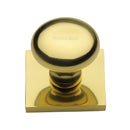 Heritage Brass Cabinet Knob Victorian Round Design with Square Backplate 32mm Polished Brass finish - SQ113-PB - Choice Handles