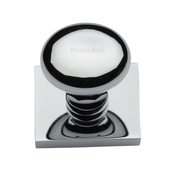 Heritage Brass Cabinet Knob Victorian Round Design with Square Backplate 32mm Polished Chrome finish - SQ113-PC - Choice Handles