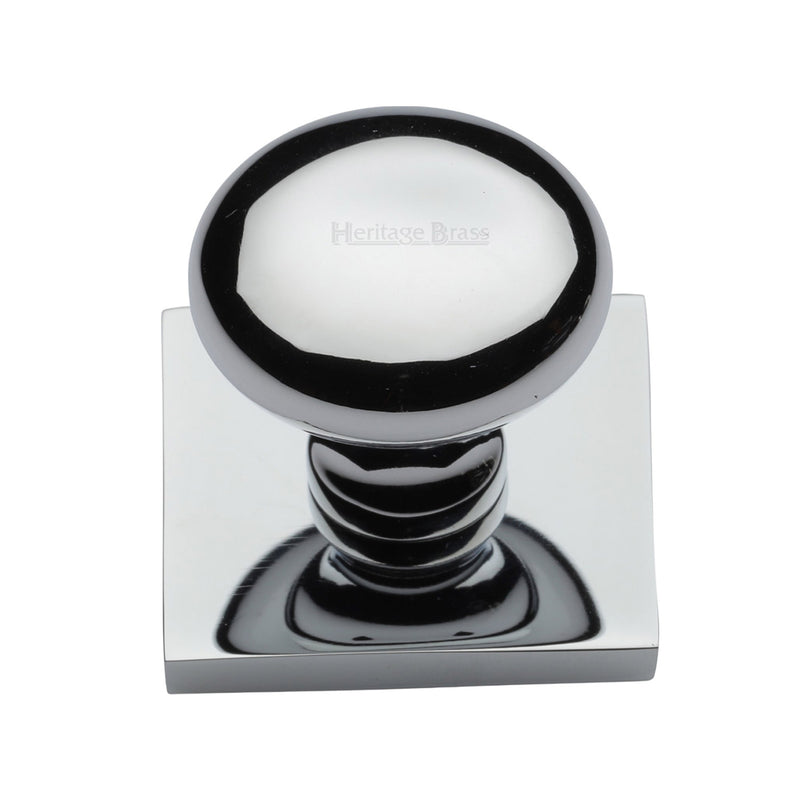 Heritage Brass Cabinet Knob Victorian Round Design with Square Backplate 32mm Polished Chrome finish - SQ113-PC - Choice Handles