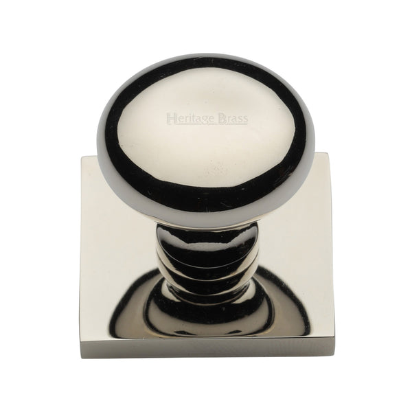 Heritage Brass Cabinet Knob Victorian Round Design with Square Backplate 32mm Polished Nickel - SQ113-PNF - Choice Handles