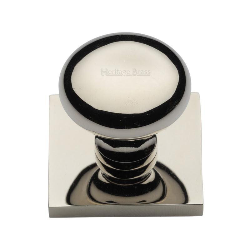 Heritage Brass Cabinet Knob Victorian Round Design with Square Backplate 32mm Polished Nickel - SQ113-PNF - Choice Handles