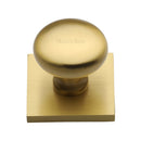 Heritage Brass Cabinet Knob Victorian Round Design with Square Backplate 32mm Satin Brass finish - SQ113-SB - Choice Handles