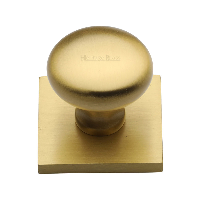 Heritage Brass Cabinet Knob Victorian Round Design with Square Backplate 32mm Satin Brass finish - SQ113-SB - Choice Handles