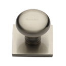 Heritage Brass Cabinet Knob Victorian Round Design with Square Backplate 32mm Satin Nickel finish - SQ113-SN - Choice Handles