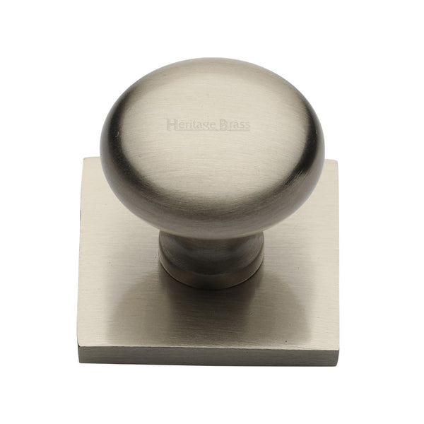 Heritage Brass Cabinet Knob Victorian Round Design with Square Backplate 32mm Satin Nickel finish - SQ113-SN - Choice Handles