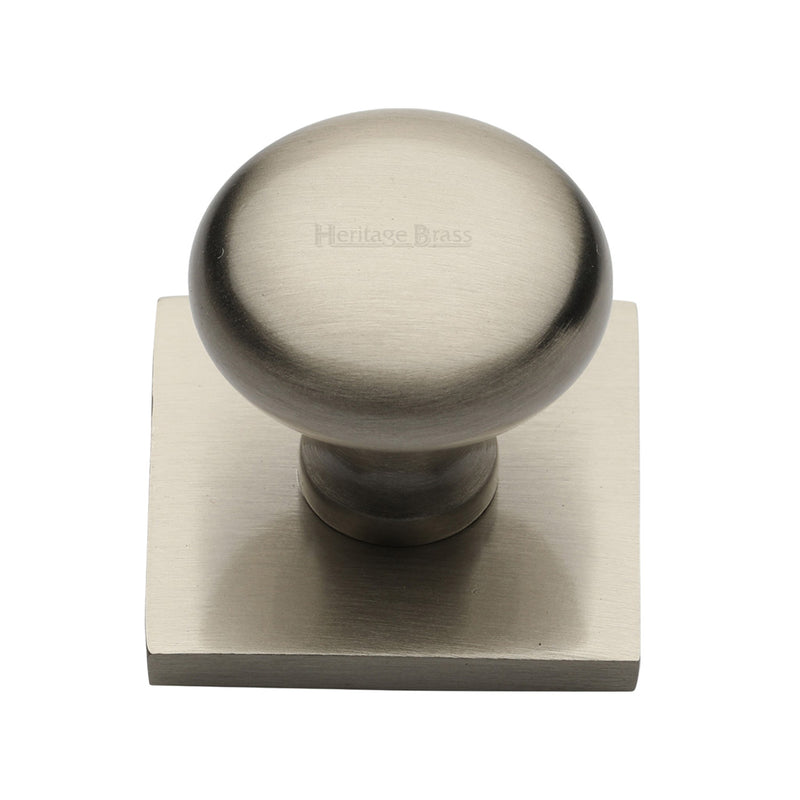 Heritage Brass Cabinet Knob Victorian Round Design with Square Backplate 32mm Satin Nickel finish - SQ113-SN - Choice Handles