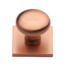 Heritage Brass Cabinet Knob Victorian Round Design with Square Backplate 32mm Satin Rose Gold finish - SQ113-SRG - Choice Handles