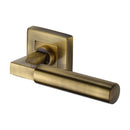 Heritage Brass Door Handle Lever on Rose Bauhaus Sq Design Antique Finish - SQ1926-AT - Choice Handles