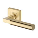 Heritage Brass Door Handle Lever on Rose Bauhaus Sq Design Satin Brass Finish - SQ1926-SB - Choice Handles
