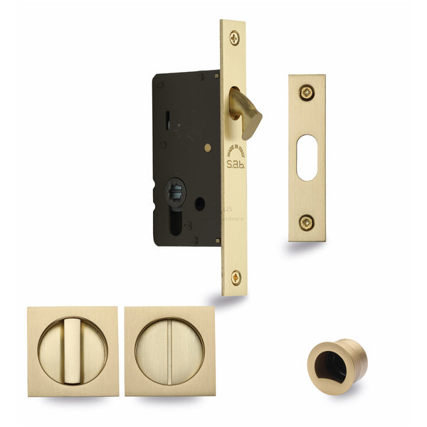 Sliding Lock with Square Privacy Turns Satin Brass Finish
 - SQ2308-50-SB