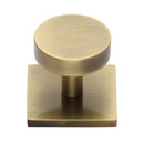 Heritage Brass Cabinet Knob Disc Design with Square Backplate 32mm Antique Brass finish - SQ3880-AT - Choice Handles