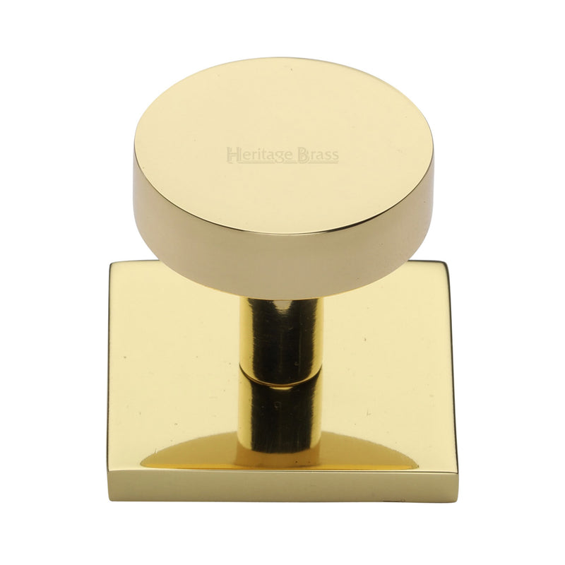 Heritage Brass Cabinet Knob Disc Design with Square Backplate 32mm Polished Brass finish - SQ3880-PB - Choice Handles