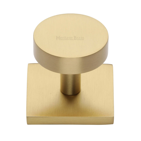 Heritage Brass Cabinet Knob Disc Design with Square Backplate 32mm Satin Brass finish - SQ3880-SB - Choice Handles