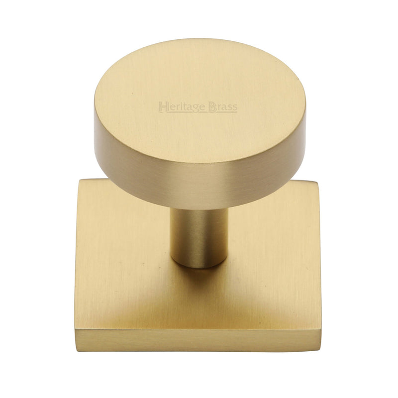 Heritage Brass Cabinet Knob Disc Design with Square Backplate 32mm Satin Brass finish - SQ3880-SB - Choice Handles