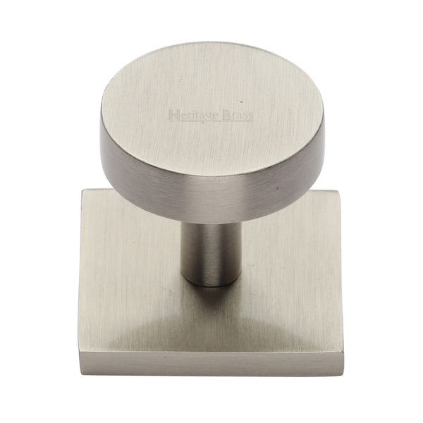 Heritage Brass Cabinet Knob Disc Design with Square Backplate 32mm Satin Nickel finish - SQ3880-SN - Choice Handles