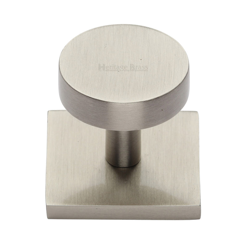 Heritage Brass Cabinet Knob Disc Design with Square Backplate 32mm Satin Nickel finish - SQ3880-SN - Choice Handles