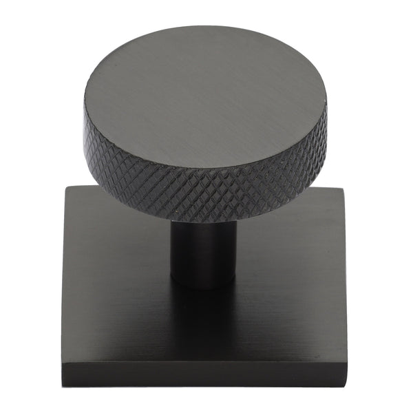 Heritage Brass Cabinet Knob Disc Knurled Design with Square Backplate 32mm Matt Bronze finish - SQ3884-MB - Choice Handles
