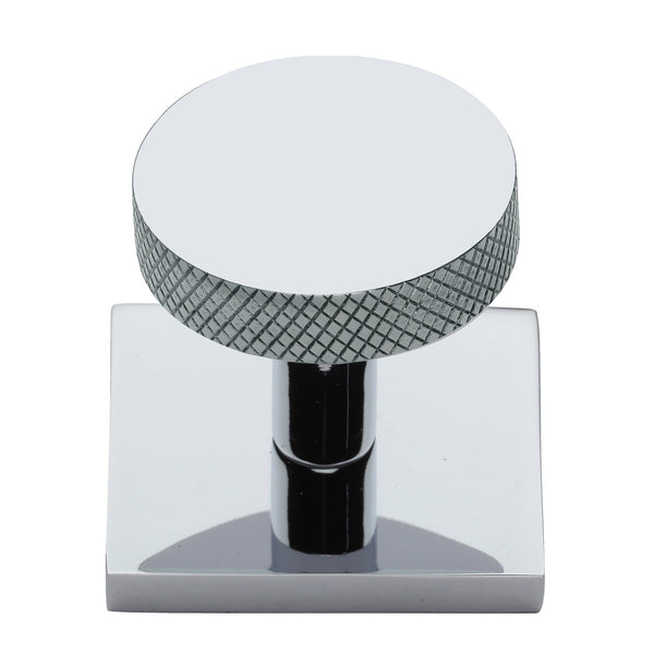 Heritage Brass Cabinet Knob Disc Knurled Design with Square Backplate 32mm Polished Chrome finish - SQ3884-PC - Choice Handles