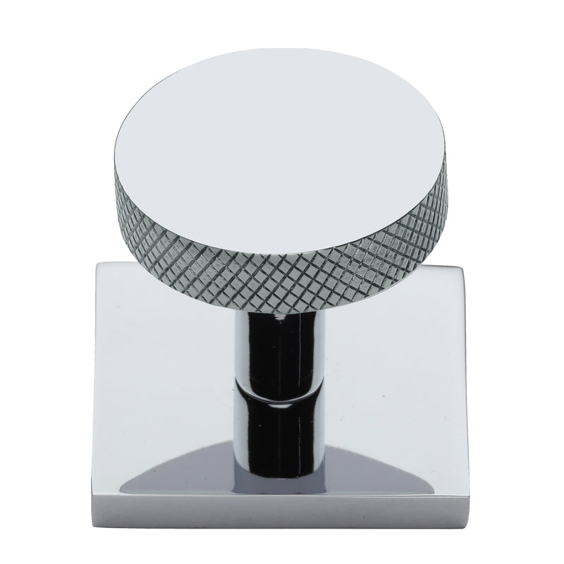 Heritage Brass Cabinet Knob Disc Knurled Design with Square Backplate 32mm Polished Chrome finish - SQ3884-PC - Choice Handles