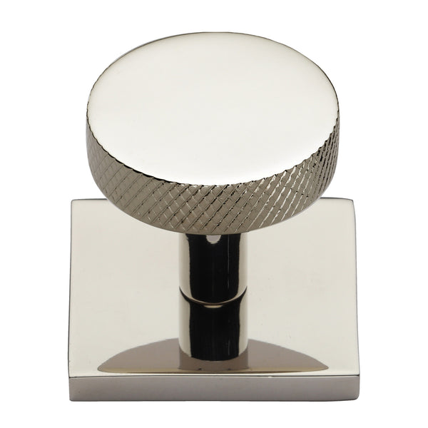 Heritage Brass Cabinet Knob Disc Knurled Design with Square Backplate 32mm Polished Nickel - SQ3884-PNF - Choice Handles