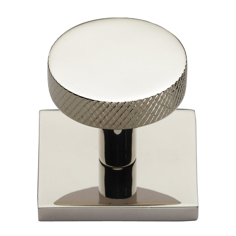 Heritage Brass Cabinet Knob Disc Knurled Design with Square Backplate 32mm Polished Nickel - SQ3884-PNF - Choice Handles