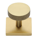 Heritage Brass Cabinet Knob Disc Knurled Design with Square Backplate 32mm Satin Brass finish - SQ3884-SB - Choice Handles