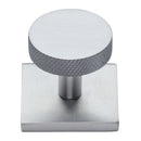Heritage Brass Cabinet Knob Disc Knurled Design with Square Backplate 32mm Satin Chrome finish - SQ3884-SC - Choice Handles