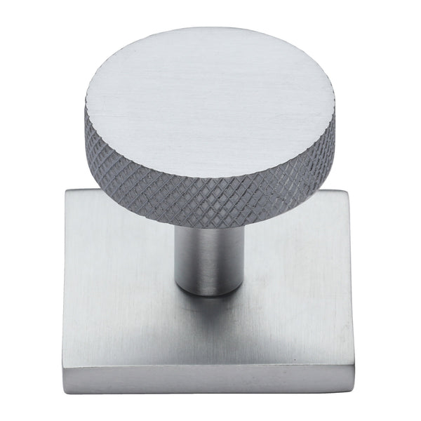 Heritage Brass Cabinet Knob Disc Knurled Design with Square Backplate 32mm Satin Chrome finish - SQ3884-SC - Choice Handles