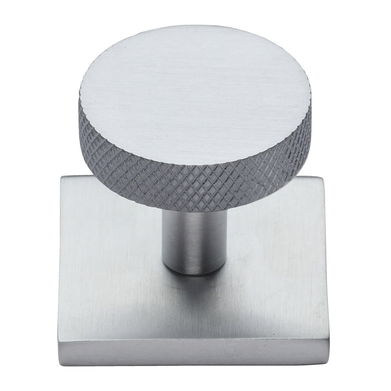 Heritage Brass Cabinet Knob Disc Knurled Design with Square Backplate 32mm Satin Chrome finish - SQ3884-SC - Choice Handles