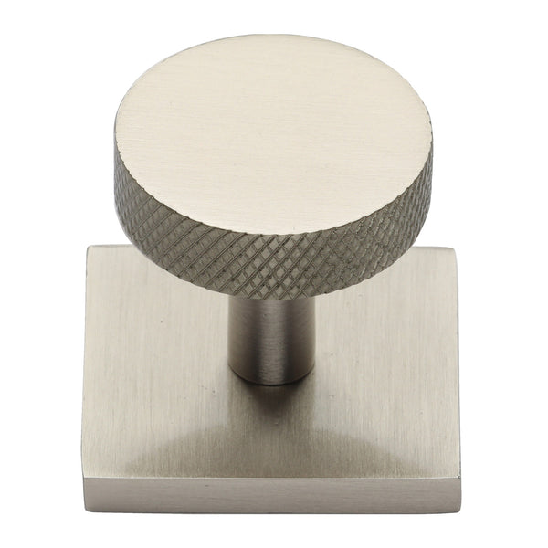 Heritage Brass Cabinet Knob Disc Knurled Design with Square Backplate 32mm Satin Nickel finish - SQ3884-SN - Choice Handles