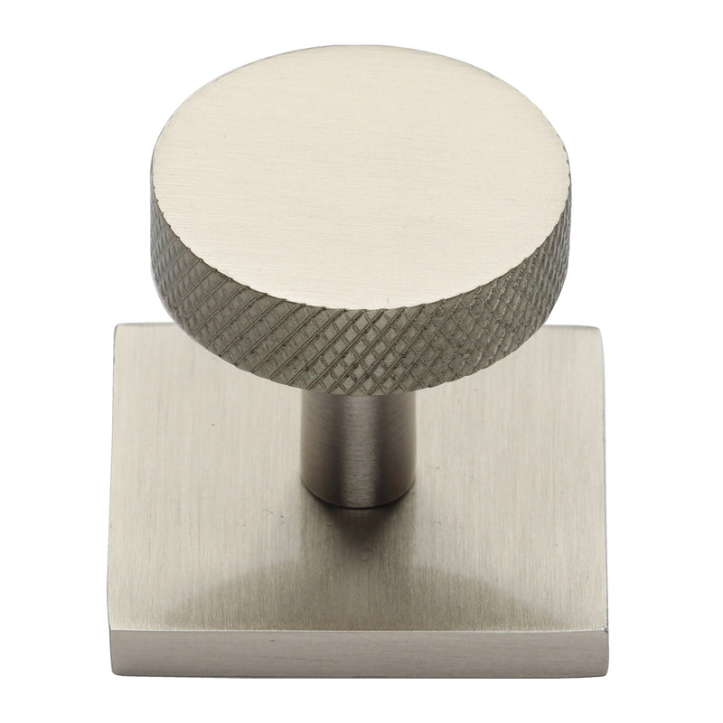 Heritage Brass Cabinet Knob Disc Knurled Design with Square Backplate 32mm Satin Nickel finish - SQ3884-SN - Choice Handles