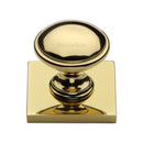Heritage Brass Cabinet Knob Domed Design with Square Backplate 32mm Polished Brass finish - SQ3950-PB - Choice Handles