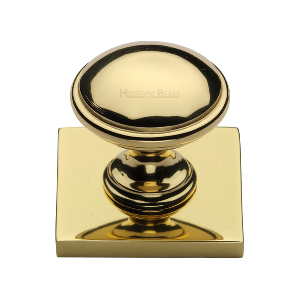 Heritage Brass Cabinet Knob Domed Design with Square Backplate 32mm Polished Brass finish - SQ3950-PB - Choice Handles