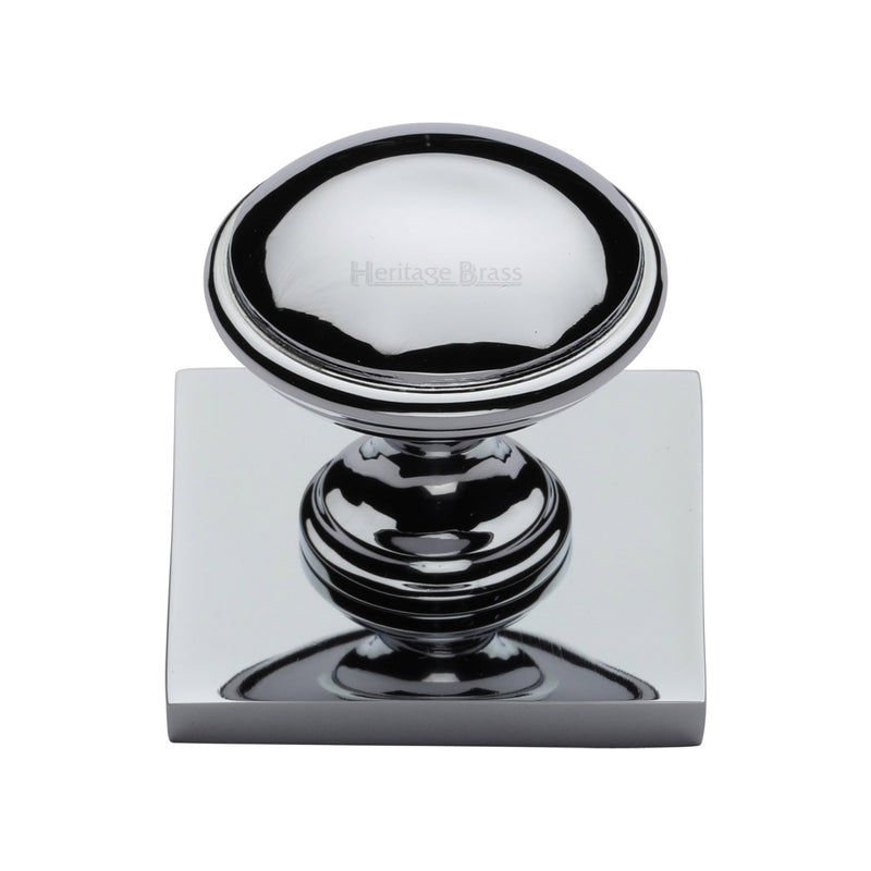 Heritage Brass Cabinet Knob Domed Design with Square Backplate 32mm Polished Chrome finish - SQ3950-PC - Choice Handles