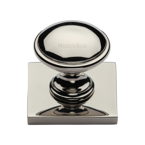 Heritage Brass Cabinet Knob Domed Design with Square Backplate 32mm Polished Nickel - SQ3950-PNF - Choice Handles