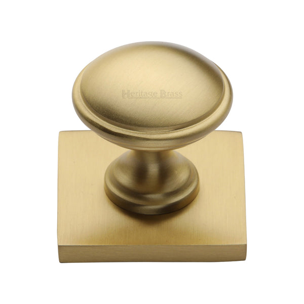 Heritage Brass Cabinet Knob Domed Design with Square Backplate 32mm Satin Brass finish - SQ3950-SB - Choice Handles