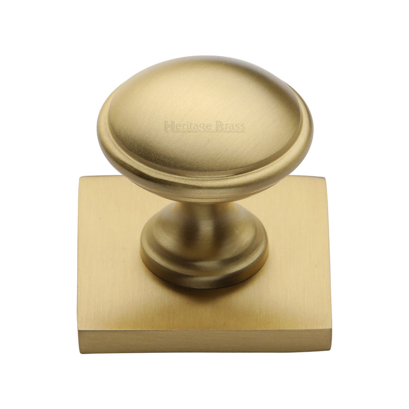 Heritage Brass Cabinet Knob Domed Design with Square Backplate 32mm Satin Brass finish - SQ3950-SB - Choice Handles