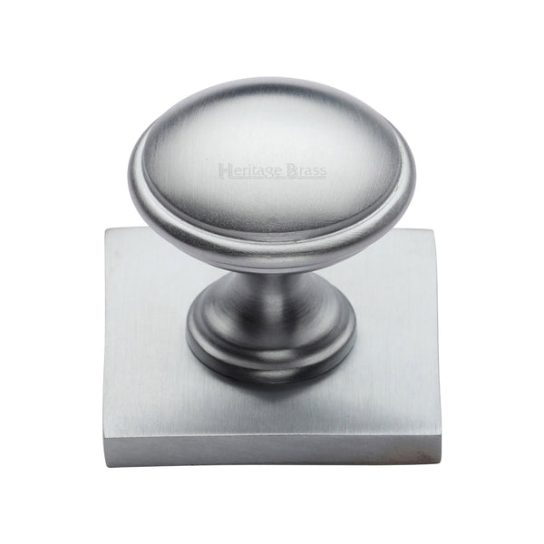 Heritage Brass Cabinet Knob Domed Design with Square Backplate 32mm Satin Chrome finish - SQ3950-SC - Choice Handles