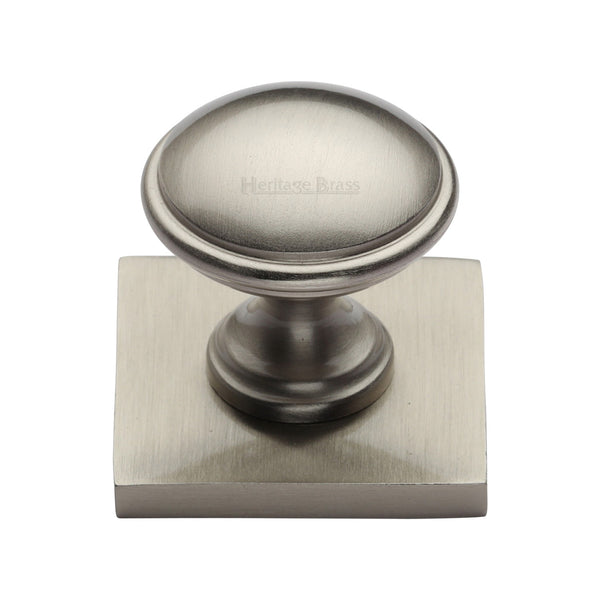 Heritage Brass Cabinet Knob Domed Design with Square Backplate 32mm Satin Nickel finish - SQ3950-SN - Choice Handles